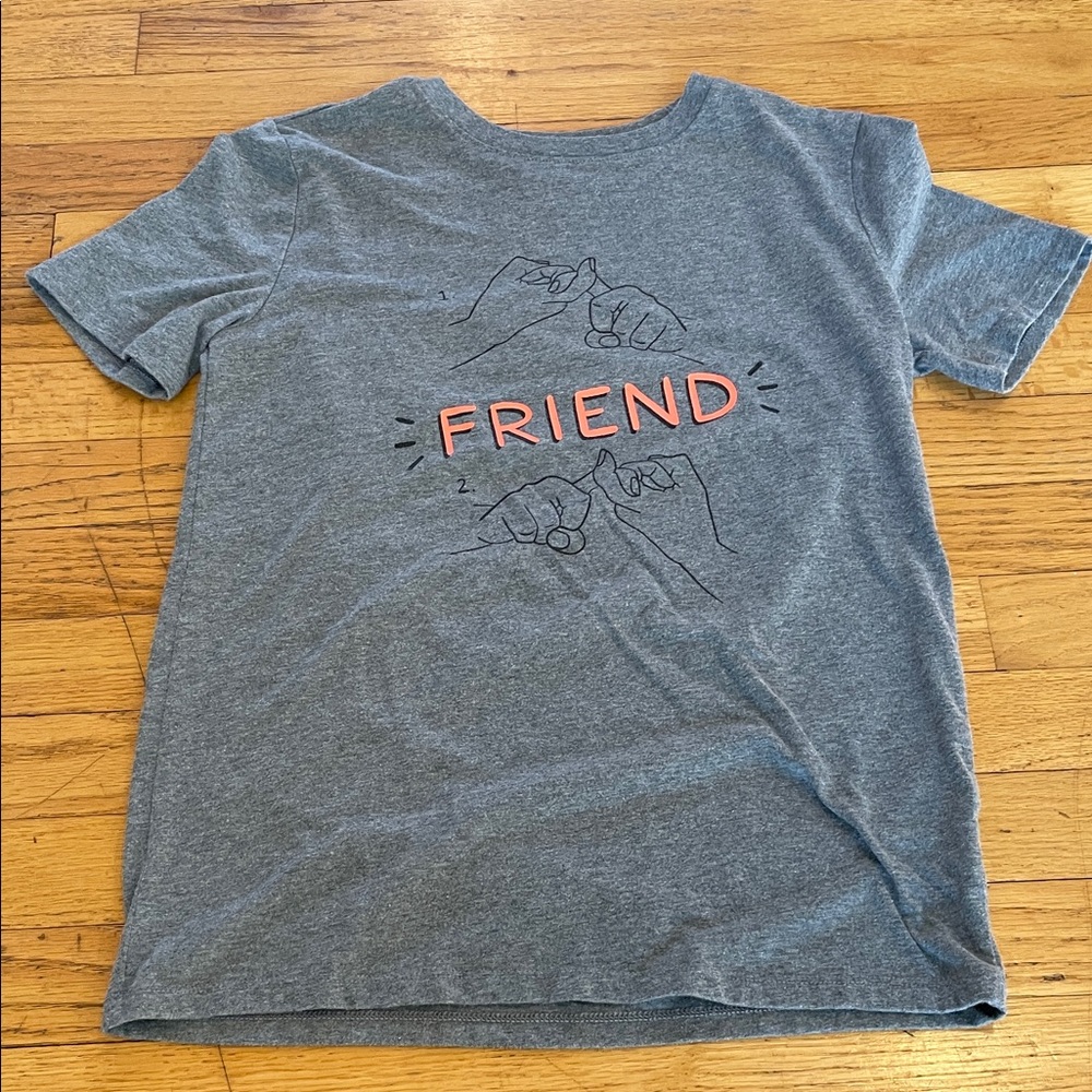 Gray 'FRIEND' Graphic Tee with Pink Accents